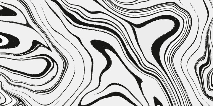 Abstract black and white swirling lines create a fluid marbled pattern