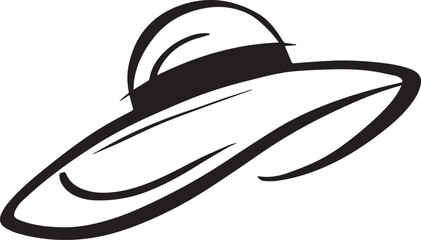 Hand Drawn Woman Hat Black and White Illustration in Minimal Line Art Style Design