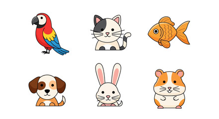 Obraz premium Cartoon pet animals illustration set