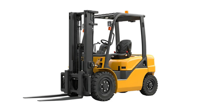 Yellow forklift truck isolated on transparent background for warehouse logistics industrial vehicle PNG