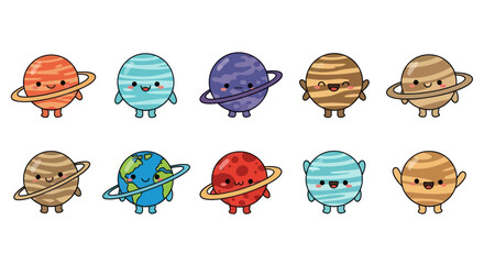 Cartoon planets with smiling faces © KingShawn