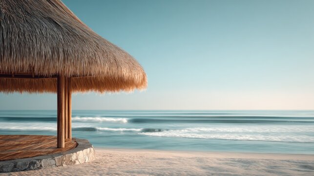 Beach hut overlooking ocean waves