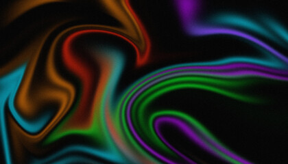 Obraz premium Abstract digital artwork featuring vibrant flowing waves of neon colors on a dark grainy background