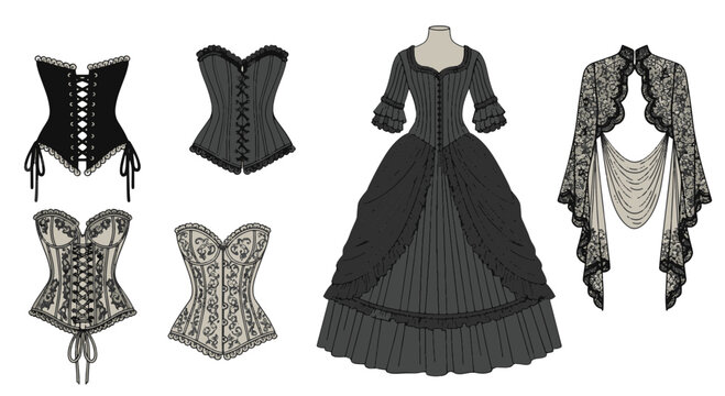 Gothic Victorian Clothing Set Corsets Dress Lace Bolero Vintage Style