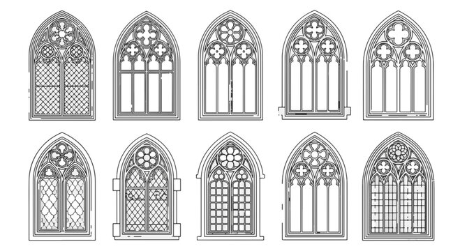 Gothic Window Designs Architectural Elements Line Art