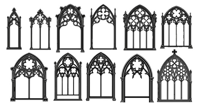 Gothic Windows Ornate Arches Black Silhouette Medieval Architecture Designs