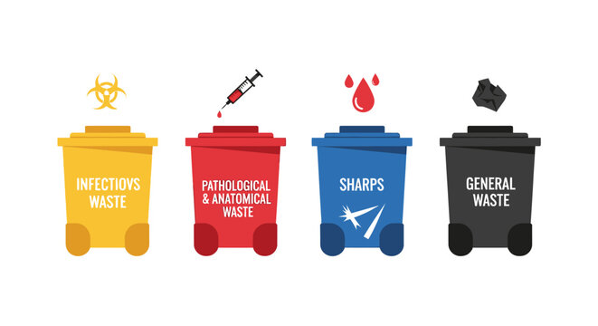 Medical Waste Segregation and Disposal Bins: Color-Coded System for Infectious, Pathological, Sharps, and General Healthcare Waste Management