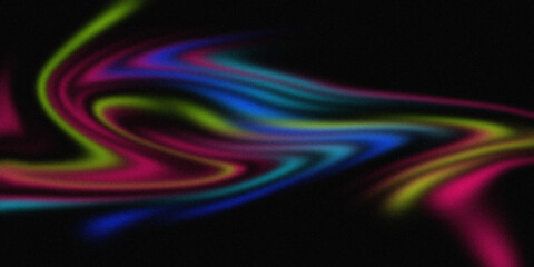 Abstract digital artwork featuring vibrant neon swirls of pink green and blue against black background