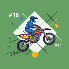 Fototapeta premium colorful illustration of motorcyclist riding dirt bike with numbers
