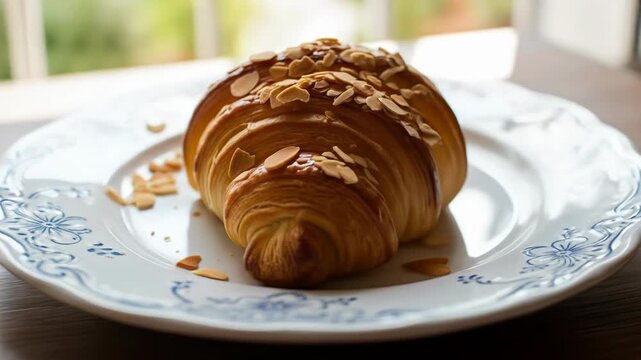 A delicious-looking, flaky, golden-brown pastry on a plate