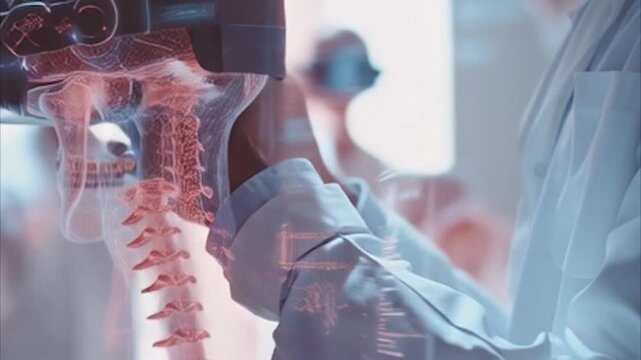 Doctor Using Virtual Reality Headset for Medical Scan Analysis.