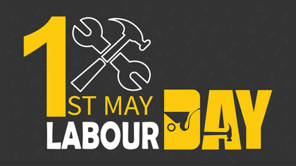 1st May Labour Day typography with industrial tools and icons. © Modern Icon Hub