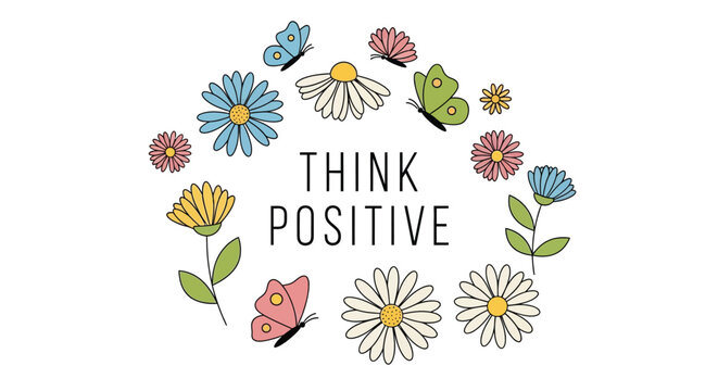 Floral arrangement with butterflies and the positive message think positive