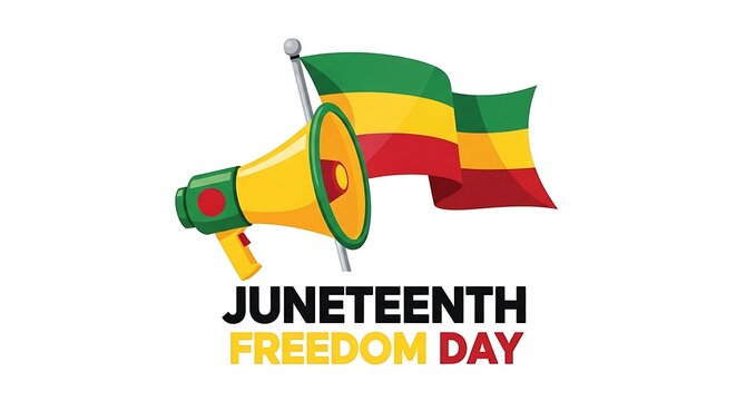 Juneteenth freedom day celebration with megaphone and flag