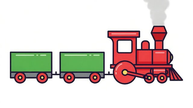 Toy train with green carriages.