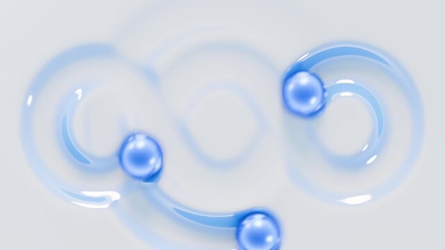 A seamless 3D animation of abstract blue balls moving in a circle on a translucent soft surface, leaving a trail.
