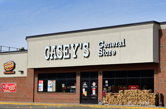 A Casey's General Store in a small north central Illinois community, in addition to the food, beverage and sundry products sold, Casey's also offers self-service gas station pumps.