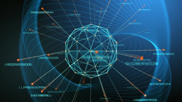 Abstract 3D digital background, a sphere with changing digital data. Concept for big data and AI. Animation in 4K resolution.