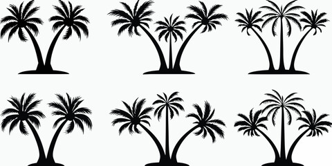 Silhouettes of tropical palm trees against a plain white background © Ranajit