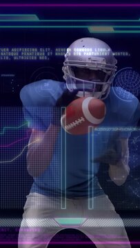Vertical video: Player catching football from right, securing as HUD aligning with hands, readying