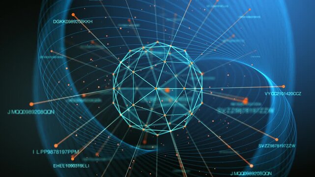 Abstract 3D digital background, a sphere with changing digital data. Concept for big data and AI. Animation in 4K resolution.