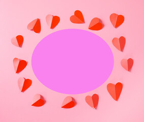 Red heart sign around blank paper for text.