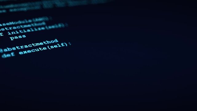 Programming code running over computer screen terminal. 3D visualization