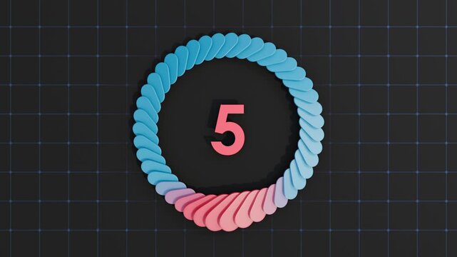 3D visualization of a 10-second countdown animation. Flat design with animation on a dark background.