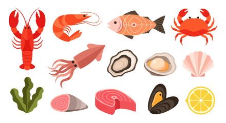 Seafood assortment lobster shrimp fish crab © Lukas
