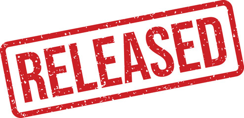 A striking red rubber stamp showing the word RELEASED isolated on a clean white background