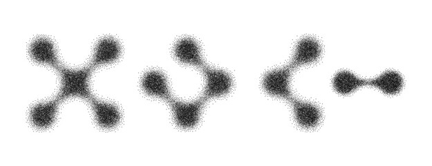 Set of Abstract Stipple Dot Organic Shapes. Retro Grunge Grain Texture Molecular Elements. Vector Y2K Design Assets.