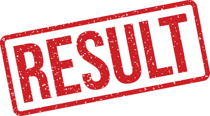 A textured red grunge rectangular rubber stamp clearly displaying the significant word RESULT on a white backdrop