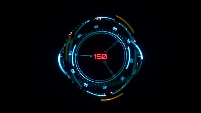 Abstract futuristic rotating circle interface element. HUD element for games, sci-fi films and podcasts. 4K digital science animation.