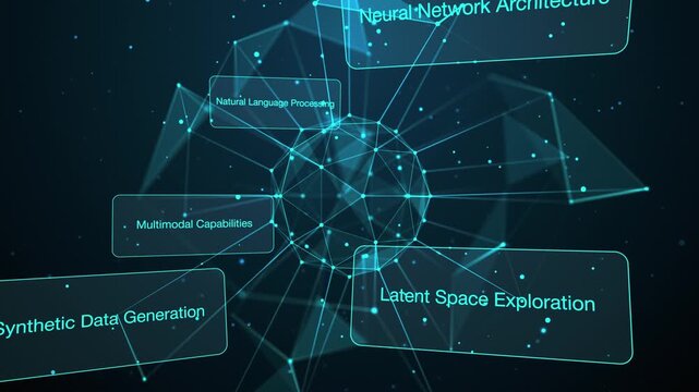 Digital communication. Sphere with lines and dots in an abstract space with pop-up windows. Blue technological background. Business and science concept. Animation in 4K resolution.