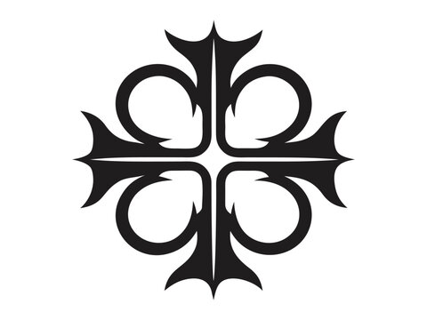 Abstract geometric leaf Black symmetrical monogram resembling the number seven with gothic and intertwined