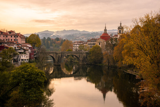 A stunning sunset view of the historic town of Amarante in Northern Portugal