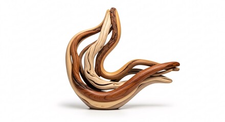 Obraz premium Wooden Sculpture Abstract Modern Art Piece On White Background realistic texture