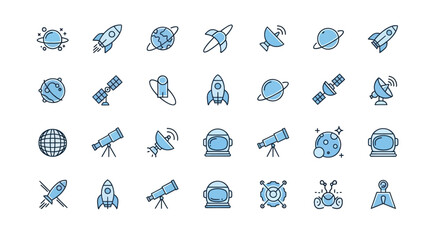Space icons set rockets planets and astronauts © Lukas