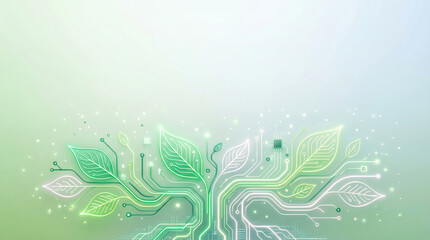 Fototapeta premium Abstract Green Technology Tree with Circuit Board Traces and Leaves on Light Background