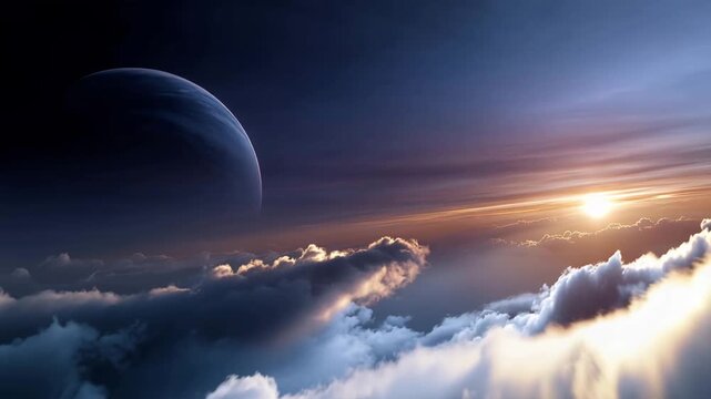 Minimalist orbital view of Planet Earth with a smooth blue atmospheric glow tracing the curved horizon, subtle cloud patterns visible across the planet&rsquo;s surface while deep black