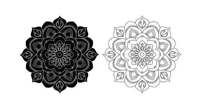 Intricate floral mandalas in contrasting styles a bold black silhouette