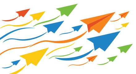 Colorful paper airplanes soar through swirling orange and blue currents © Md Shifat