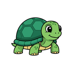 Obraz premium Cute Cartoon Turtle Illustration - Green Reptile Character