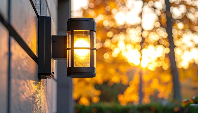 Exterior wall lantern at sunset