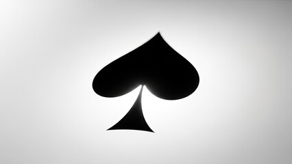 Fototapeta premium A stark black spade card symbol against a blurred, light grey gradient background
