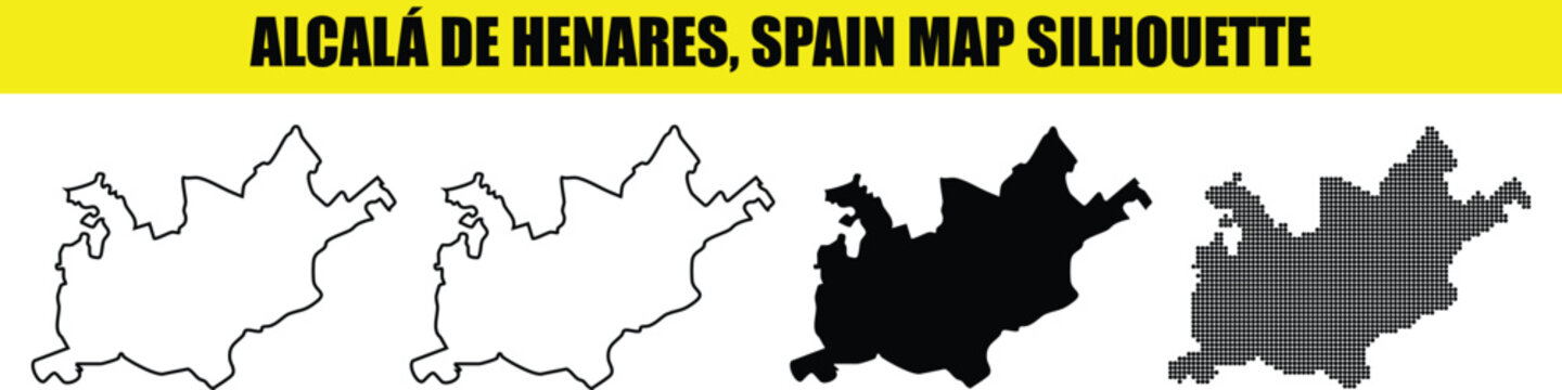 Alcala de henares spain map silhouette white outline black solid dot pattern vector