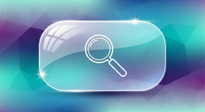 Magnifying glass icon on a transparent button interface.