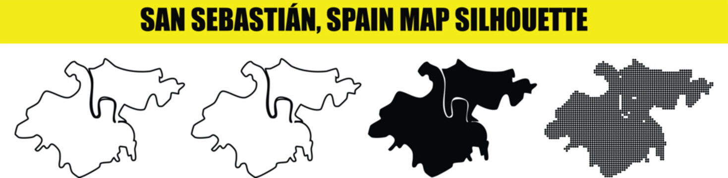 San sebastian spain map silhouette, coastal city and municipality located in the basque autonomous community