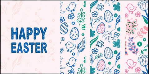 Happy easter greeting card with hand drawn spring and holiday elements © Ramanath