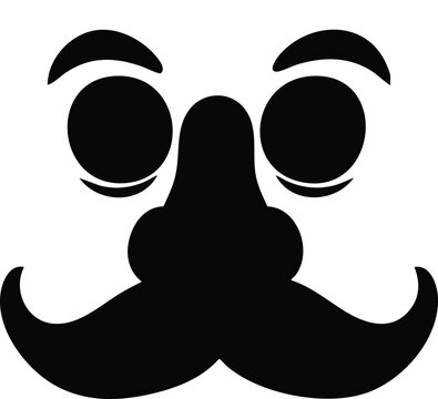 Black and white cartoon face with big eyes large nose and mustache